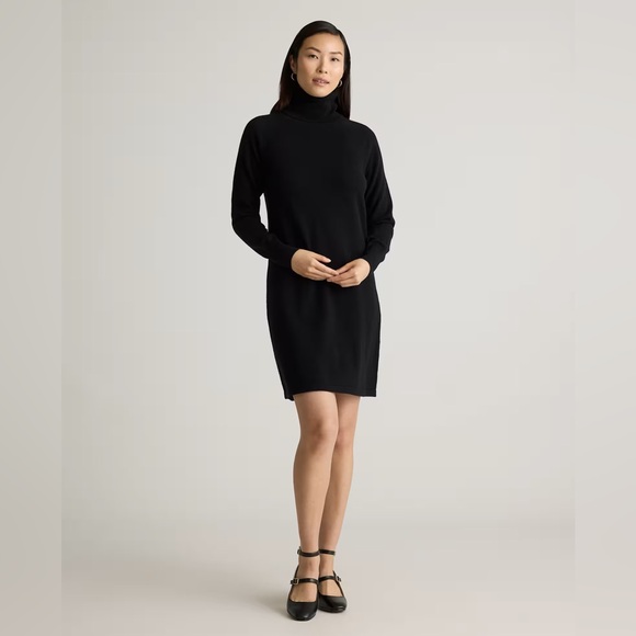 NWOT Quince 100% cashmere Turtleneck Mini Dress Black Medium - Picture 1 of 7